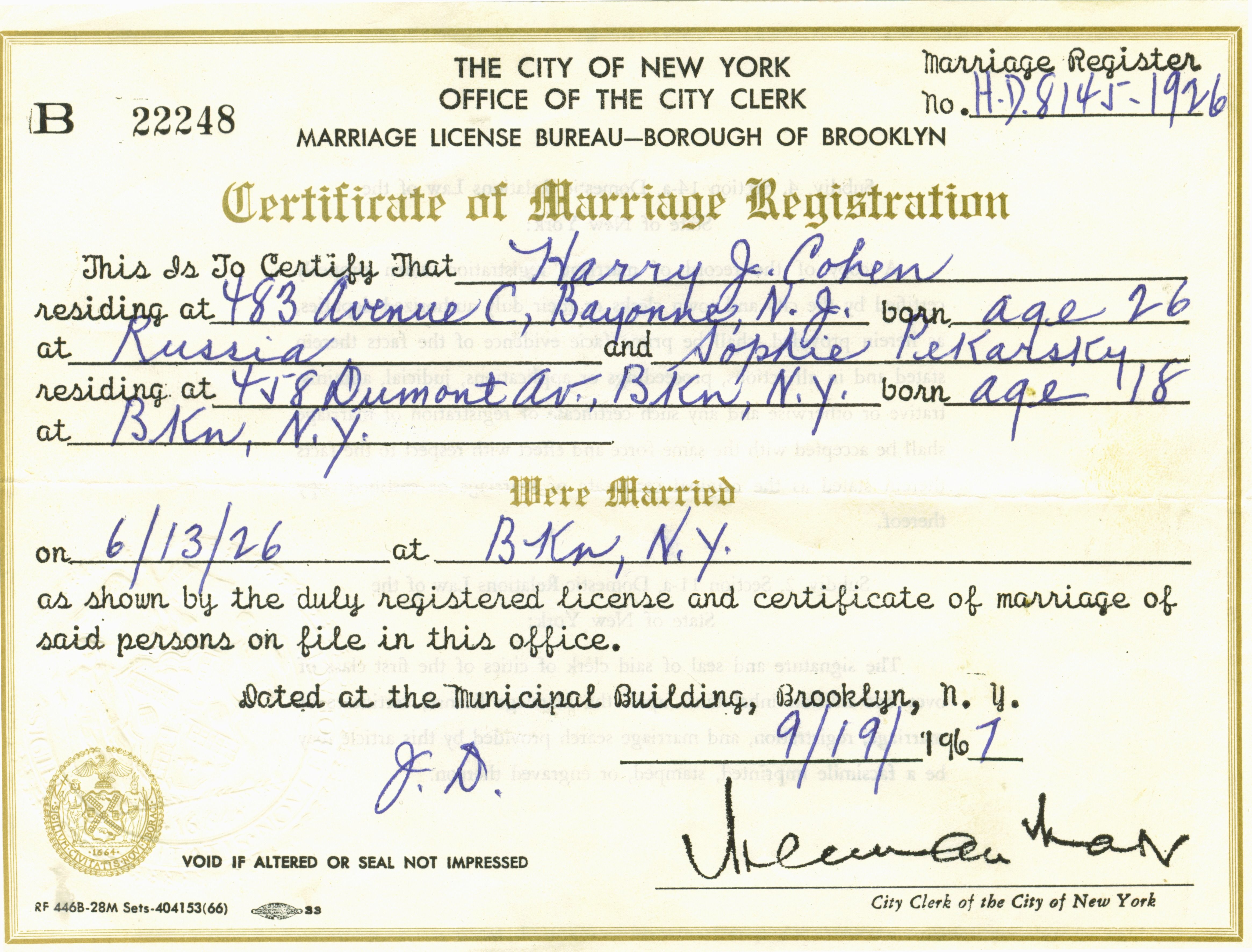 woodbridge township marriage license